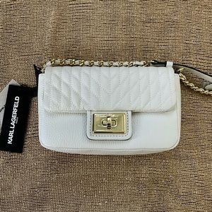 Karl Lagerfeld, Mini Agyness Leather Crossbody Bag, New with tags, Winter White